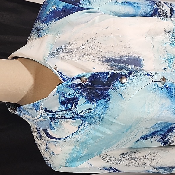 ChicMe Blue Pattern Button Down Long Sleeves Blouse - Picture 5 of 15